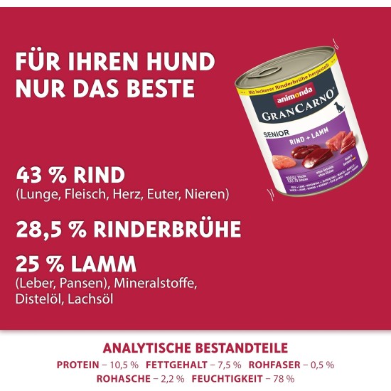 animonda GranCarno Senior Wet Food for Older Dogs from 7 Years, Various Types and Sizes, 6 x 800 g animonda GranCarno Senior Wet Food for Older Dogs from 7 Years, Various Types and Sizes, 6 x 800 g