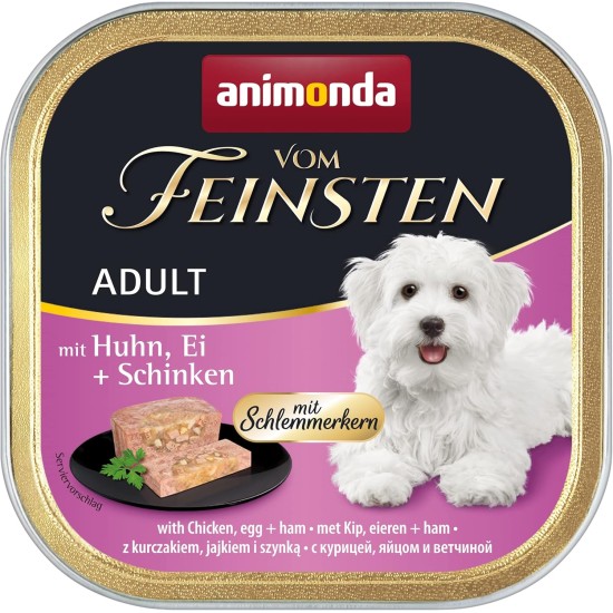 animonda Vom Feinsten Adult Dog Food, Wet Food for Adult Dogs, Gourmet Core with Chicken, with Egg and Ham, Bananas and Apricots, 22 x 150 g animonda Vom Feinsten Adult Dog Food, Wet Food for Adult Dogs, Gourmet Core with Chicken, with Egg and Ham, Bananas and Apricots, 22 x 150 g