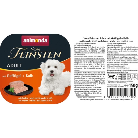 animonda Vom Feinsten Adult Dog Food, Wet Food for Adult Dogs, Gourmet Variety, 22 x 150 g animonda Vom Feinsten Adult Dog Food, Wet Food for Adult Dogs, Gourmet Variety, 22 x 150 g