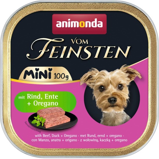 animonda Vom Feinsten Adult Mini, Delicious Wet Food for Dogs, Great for Small Breeds, with Beef, Duck and Oregano, 32 x 100 g animonda Vom Feinsten Adult Mini, Delicious Wet Food for Dogs, Great for Small Breeds, with Beef, Duck and Oregano, 32 x 100 g