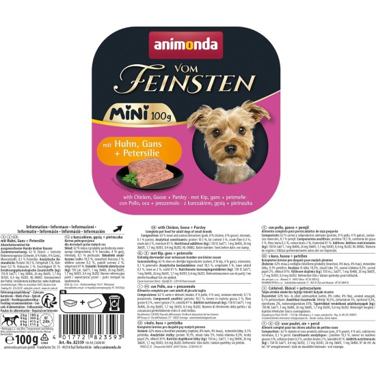 animonda Vom Feinsten Adult Mini, Delicious Wet Food for Dogs, Great for Small Breeds, with Chicken, Goose and Parsley, 32 x 100 g animonda Vom Feinsten Adult Mini, Delicious Wet Food for Dogs, Great for Small Breeds, with Chicken, Goose and Parsley, 32 x 100 g