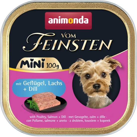 animonda Vom Feinsten Adult Mini, Delicious Wet Food for Dogs, Great for Small Breeds, with Chicken, Salmon and Dill, 32 x 100 g animonda Vom Feinsten Adult Mini, Delicious Wet Food for Dogs, Great for Small Breeds, with Chicken, Salmon and Dill, 32 x 100 g