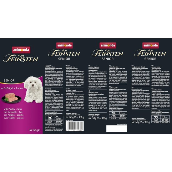 animonda the finest senior wet dog food with poultry and lamb (6 x 150 g), dog food from 7 years by animonda, without cereals and sugar, with fresh, meat ingredients animonda the finest senior wet dog food with poultry and lamb (6 x 150 g), dog food from 7 years by animonda, without cereals and sugar, with fresh, meat ingredients