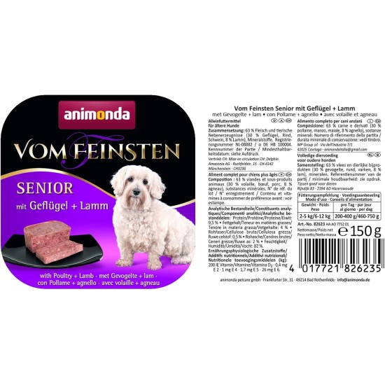 animonda the finest senior wet dog food with poultry and lamb (6 x 150 g), dog food from 7 years by animonda, without cereals and sugar, with fresh, meat ingredients animonda the finest senior wet dog food with poultry and lamb (6 x 150 g), dog food from 7 years by animonda, without cereals and sugar, with fresh, meat ingredients