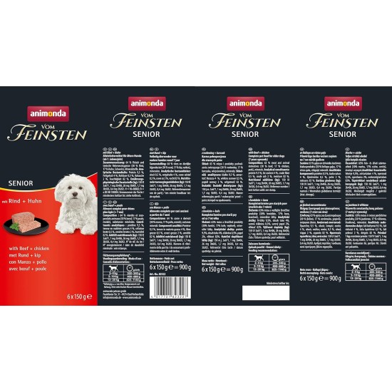animonda the finest senior wet dog food with poultry and lamb (6 x 150 g), dog food from 7 years by animonda, without cereals and sugar, with fresh, meat ingredients animonda the finest senior wet dog food with poultry and lamb (6 x 150 g), dog food from 7 years by animonda, without cereals and sugar, with fresh, meat ingredients