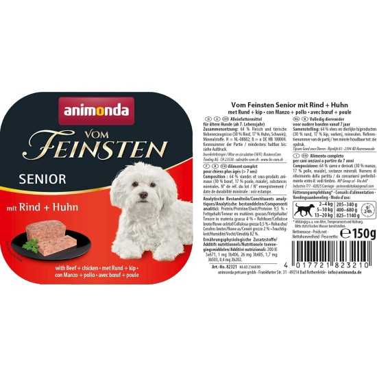 animonda vom Feinsten Senior Wet Dog Food with Poultry + Lamb (6 x 150 g), Dog Food from 7 Years, No Grains without Sugar, with Fresh, Meaty Ingredients animonda vom Feinsten Senior Wet Dog Food with Poultry + Lamb (6 x 150 g), Dog Food from 7 Years, No Grains without Sugar, with Fresh, Meaty Ingredients