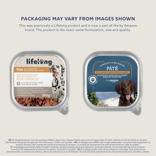 by Amazon 10 x Wet Dog Food with Chicken and Gourmet Core with Carrots and Pasta 300g (Previously Lifelong) by Amazon 10 x Wet Dog Food with Chicken and Gourmet Core with Carrots and Pasta 300g (Previously Lifelong)
