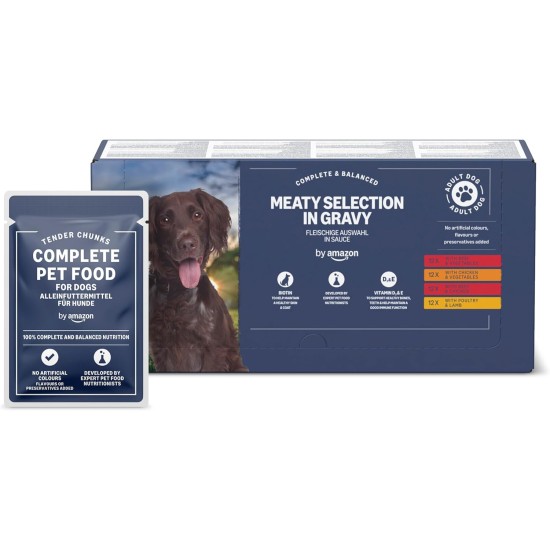 by Amazon Complete Food for Adult Dogs, Meat Selection in Sauce, 4.8 kg (48 Packs of 100 g) by Amazon Complete Food for Adult Dogs, Meat Selection in Sauce, 4.8 kg (48 Packs of 100 g)