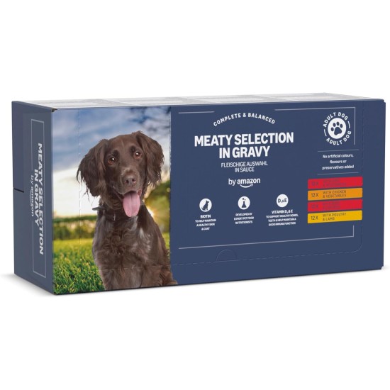 by Amazon Complete Food for Adult Dogs, Meat Selection in Sauce, 4.8 kg (48 Packs of 100 g) by Amazon Complete Food for Adult Dogs, Meat Selection in Sauce, 4.8 kg (48 Packs of 100 g)