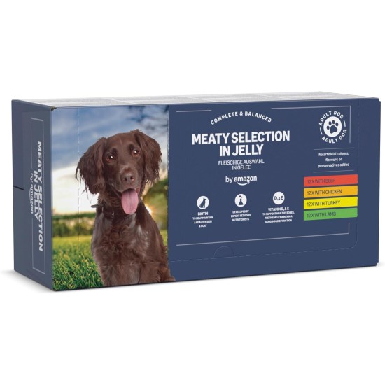 by Amazon Complete Food for Adult Dogs, Meat Selection in Sauce, 4.8 kg (48 Packs of 100 g) by Amazon Complete Food for Adult Dogs, Meat Selection in Sauce, 4.8 kg (48 Packs of 100 g)