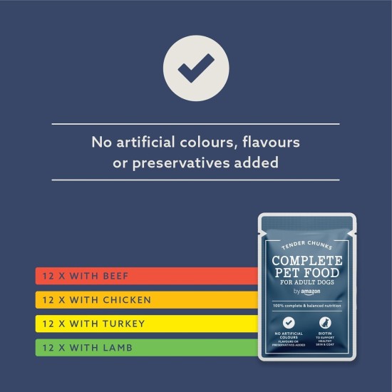 by Amazon Complete Food for Adult Dogs, Meat Selection in Sauce, 4.8 kg (48 Packs of 100 g) by Amazon Complete Food for Adult Dogs, Meat Selection in Sauce, 4.8 kg (48 Packs of 100 g)