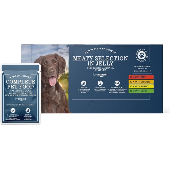 by Amazon Lifelong Complete Food for Adult Dogs, Meat Selection in Sauce, 1.2 kg (12 Packs of 100 g) by Amazon Lifelong Complete Food for Adult Dogs, Meat Selection in Sauce, 1.2 kg (12 Packs of 100 g)