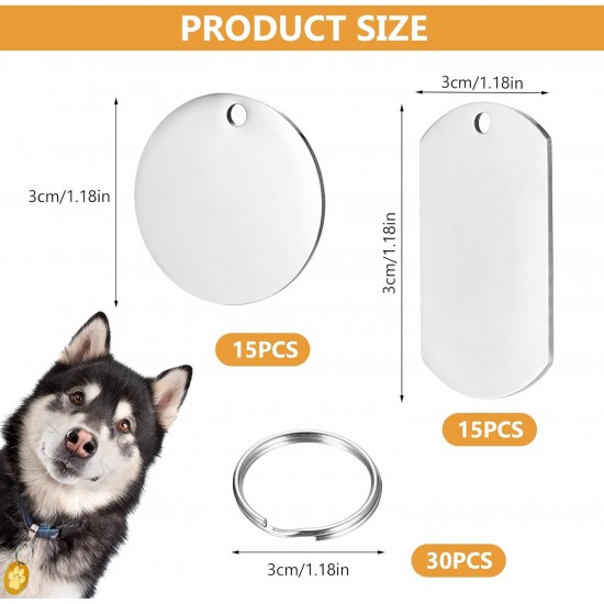 30 STK Edelstahl Anhänger Blanko Hundemarken, Metall Edelstahl Schlüsselanhänger Rohlinge, Leere Anhänger Beschriftbar Gravur für DIY Cat Dog Tags, + 30 Schlüsselringe (15 runde, 15 rechteckige) 30 STK Edelstahl Anhänger Blanko Hundemarken, Metall Edelstahl Schlüsselanhänger Rohlinge, Leere Anhänger Beschriftbar Gravur für DIY Cat Dog Tags, + 30 Schlüsselringe (15 runde, 15 rechteckige)