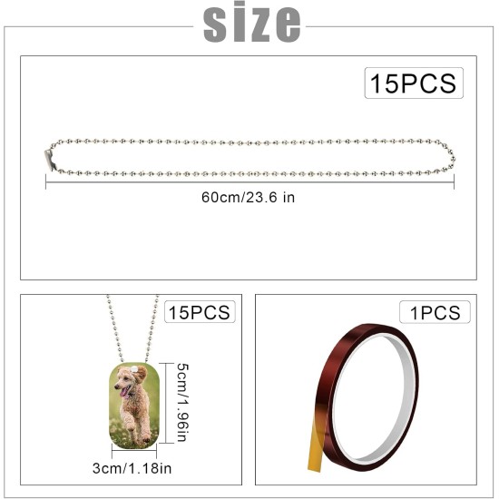 AIEX Pack of 15 Sublimation Blank Dog Tags, with 15 Ball Chains, 1 x Sublimation Band, Aluminium Dog Tags, Military for Stamping, Personalised DIY Dog Tag Necklaces (Total 31 Pieces) AIEX Pack of 15 Sublimation Blank Dog Tags, with 15 Ball Chains, 1 x Sublimation Band, Aluminium Dog Tags, Military for Stamping, Personalised DIY Dog Tag Necklaces (Total 31 Pieces)