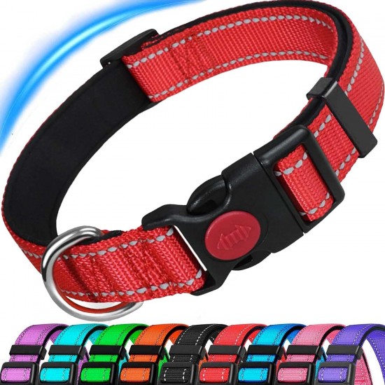 ATETEO Dog Collar, Reflective Adjustable Basic Dog Collar with Soft Neoprene Padding, Durable Nylon Pet Collars for Puppy Small Medium Large Dogs ATETEO Dog Collar, Reflective Adjustable Basic Dog Collar with Soft Neoprene Padding, Durable Nylon Pet Collars for Puppy Small Medium Large Dogs