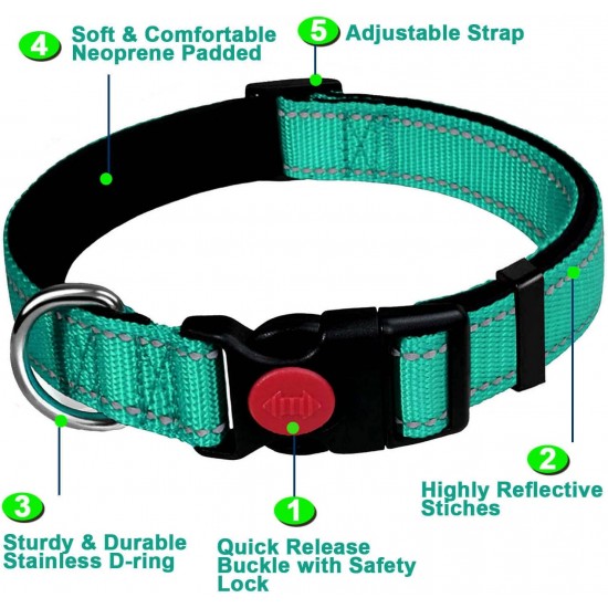 ATETEO Dog Collar, Reflective Adjustable Basic Dog Collar with Soft Neoprene Padding, Durable Nylon Pet Collars for Puppy Small Medium Large Dogs ATETEO Dog Collar, Reflective Adjustable Basic Dog Collar with Soft Neoprene Padding, Durable Nylon Pet Collars for Puppy Small Medium Large Dogs