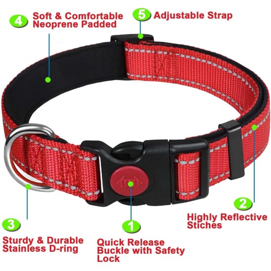 ATETEO Dog Collar, Reflective Adjustable Basic Dog Collar with Soft Neoprene Padding, Purple, Small, Medium, Large Dogs ATETEO Dog Collar, Reflective Adjustable Basic Dog Collar with Soft Neoprene Padding, Purple, Small, Medium, Large Dogs