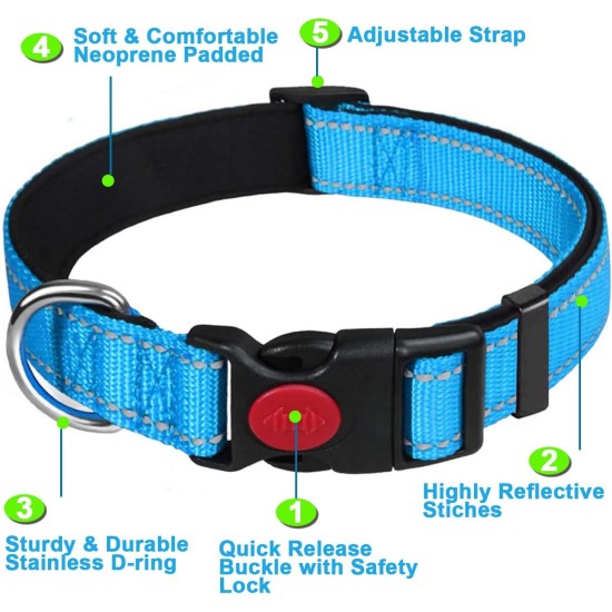 ATETEO Dog Collar, Reflective Adjustable Basic Dog Collar with Soft Neoprene Padding, Purple, Small, Medium, Large Dogs ATETEO Dog Collar, Reflective Adjustable Basic Dog Collar with Soft Neoprene Padding, Purple, Small, Medium, Large Dogs