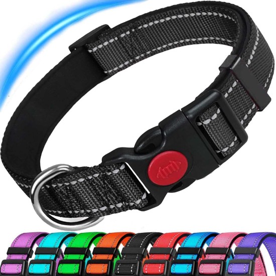 ATETEO Dog Collar, Reflective Adjustable Basic Dog Collar with Soft Neoprene Padding, Purple, Small, Medium, Large Dogs ATETEO Dog Collar, Reflective Adjustable Basic Dog Collar with Soft Neoprene Padding, Purple, Small, Medium, Large Dogs