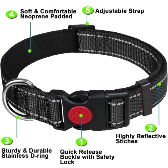 ATETEO Dog Collar, Reflective Adjustable Basic Dog Collar with Soft Neoprene Padding, Purple, Small, Medium, Large Dogs ATETEO Dog Collar, Reflective Adjustable Basic Dog Collar with Soft Neoprene Padding, Purple, Small, Medium, Large Dogs