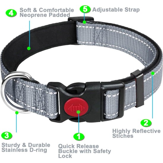 ATETEO Dog Collar, Reflective Adjustable Basic Dog Collar with Soft Neoprene Padding, Purple, Small, Medium, Large Dogs ATETEO Dog Collar, Reflective Adjustable Basic Dog Collar with Soft Neoprene Padding, Purple, Small, Medium, Large Dogs