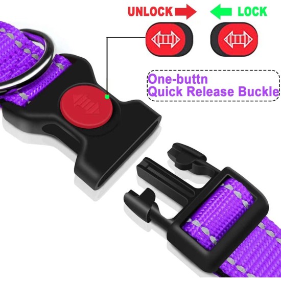 ATETEO Dog Collar, Reflective Adjustable Basic Dog Collar with Soft Neoprene Padding, Purple, Small, Medium, Large Dogs ATETEO Dog Collar, Reflective Adjustable Basic Dog Collar with Soft Neoprene Padding, Purple, Small, Medium, Large Dogs