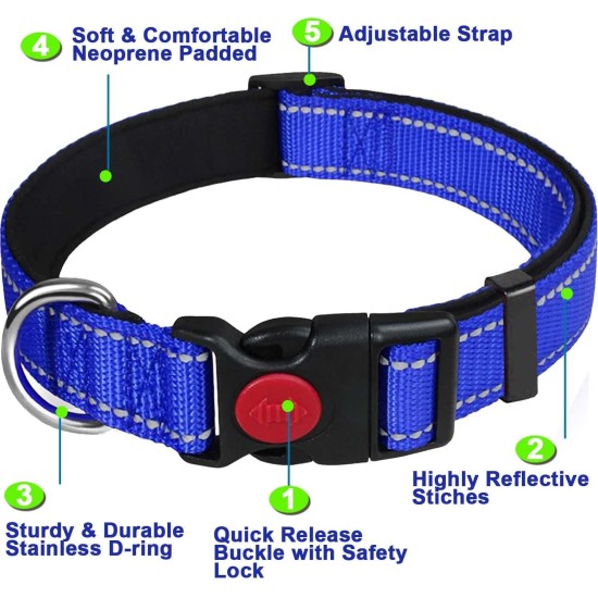 ATETEO Dog Collar, Reflective Adjustable Basic Dog Collar with Soft Neoprene Padding, Purple, Small, Medium, Large Dogs ATETEO Dog Collar, Reflective Adjustable Basic Dog Collar with Soft Neoprene Padding, Purple, Small, Medium, Large Dogs