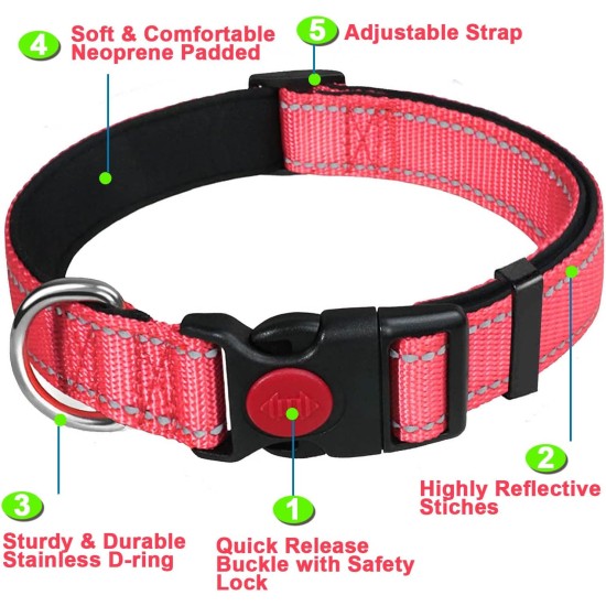 ATETEO Dog Collar, Reflective Adjustable Basic Dog Collar with Soft Neoprene Padding, Purple, Small, Medium, Large Dogs ATETEO Dog Collar, Reflective Adjustable Basic Dog Collar with Soft Neoprene Padding, Purple, Small, Medium, Large Dogs