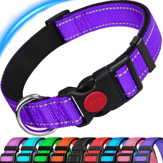 ATETEO Dog Collar, Reflective Adjustable Basic Dog Collar with Soft Neoprene Padding, Purple, Small, Medium, Large Dogs ATETEO Dog Collar, Reflective Adjustable Basic Dog Collar with Soft Neoprene Padding, Purple, Small, Medium, Large Dogs