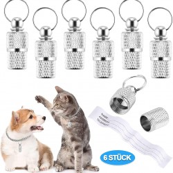 Address Tags for Cats and Dogs, 6 Pieces Stainless Steel Animal Tag with Key Rings, Anti-Lost Name Plate, Collar Pendant for Animal Labelling, Silver Address Capsule for Pets Address Tags for Cats and Dogs, 6 Pieces Stainless Steel Animal Tag with Key Rings, Anti-Lost Name Plate, Collar Pendant for Animal Labelling, Silver Address Capsule for Pets