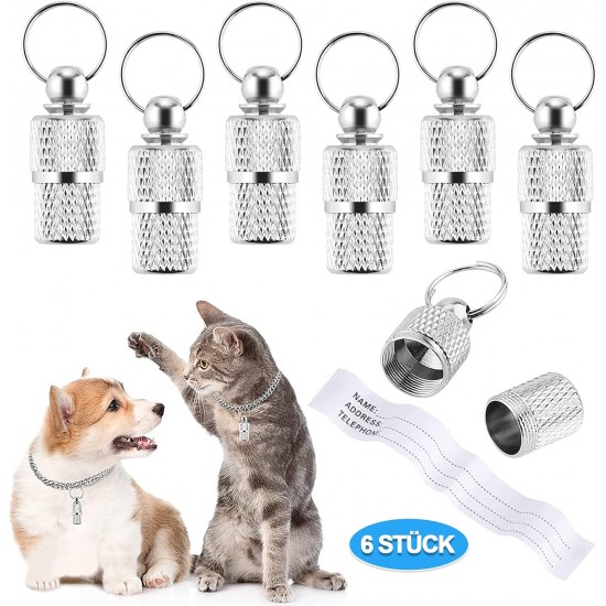 Address Tags for Cats and Dogs, 6 Pieces Stainless Steel Animal Tag with Key Rings, Anti-Lost Name Plate, Collar Pendant for Animal Labelling, Silver Address Capsule for Pets Address Tags for Cats and Dogs, 6 Pieces Stainless Steel Animal Tag with Key Rings, Anti-Lost Name Plate, Collar Pendant for Animal Labelling, Silver Address Capsule for Pets
