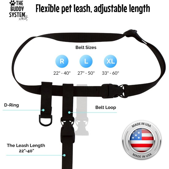 Adjustable Hands Dog Leash, Great Waist Leash for Running, Jogging And Training Servive Dog Made in USA by The Buddy System, Regular, Black Adjustable Hands Dog Leash, Great Waist Leash for Running, Jogging And Training Servive Dog Made in USA by The Buddy System, Regular, Black