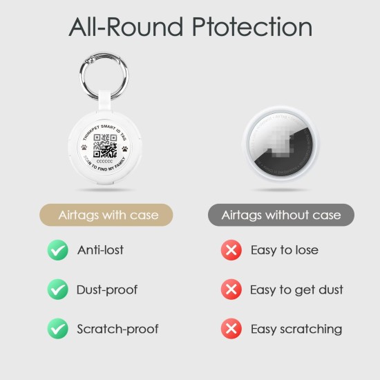 AirTag Holder with QR Code Smart Pet ID Tag, Customisable Pet ID with Anti-Lost O-Ring, Waterproof Dustproof Quiet Airtags Holder for Children, Pets, Bags, Keys, White AirTag Holder with QR Code Smart Pet ID Tag, Customisable Pet ID with Anti-Lost O-Ring, Waterproof Dustproof Quiet Airtags Holder for Children, Pets, Bags, Keys, White