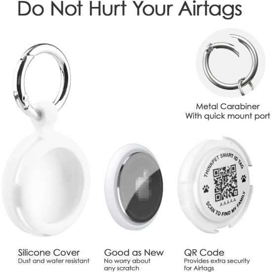 AirTag Holder with QR Code Smart Pet ID Tag, Customisable Pet ID with Anti-Lost O-Ring, Waterproof Dustproof Quiet Airtags Holder for Children, Pets, Bags, Keys, White AirTag Holder with QR Code Smart Pet ID Tag, Customisable Pet ID with Anti-Lost O-Ring, Waterproof Dustproof Quiet Airtags Holder for Children, Pets, Bags, Keys, White