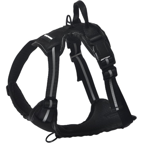 Amazon Basics Adjustable Soft Padded Anti Pull Dog Harness with Reflective Stripes, Black, Medium