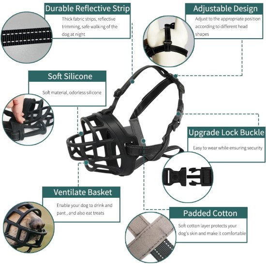 BARKLESS Dog Muzzle Silicone Basket for Small Medium Large Dogs, Soft Cage Mouth Cover Prevents Biting and Chewing, Allows Drinking Panting, Suitable for German Shepherd BARKLESS Dog Muzzle Silicone Basket for Small Medium Large Dogs, Soft Cage Mouth Cover Prevents Biting and Chewing, Allows Drinking Panting, Suitable for German Shepherd