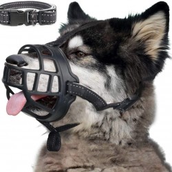 BARKLESS Dog Muzzle, Soft Silicone Basket Muzzle for Dogs, Allows Panting and Drinking, Prevents Unwanted Barking, Biting and Chewing, Includes Collar and Training Guide BARKLESS Dog Muzzle, Soft Silicone Basket Muzzle for Dogs, Allows Panting and Drinking, Prevents Unwanted Barking, Biting and Chewing, Includes Collar and Training Guide