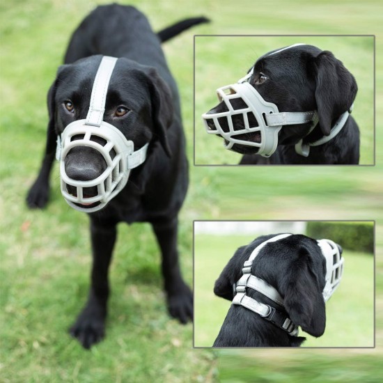 BARKLESS Dog Muzzle, Soft Silicone Basket Muzzle for Dogs, Allows Panting and Drinking, Prevents Unwanted Barking, Biting and Chewing, Includes Collar and Training Guide BARKLESS Dog Muzzle, Soft Silicone Basket Muzzle for Dogs, Allows Panting and Drinking, Prevents Unwanted Barking, Biting and Chewing, Includes Collar and Training Guide