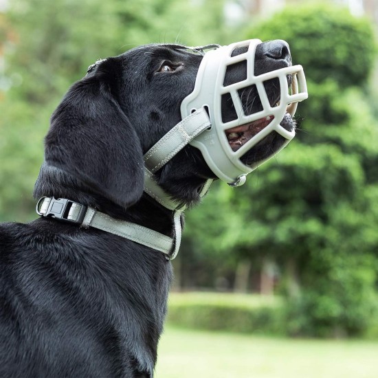 BARKLESS Dog Muzzle, Soft Silicone Basket Muzzle for Dogs, Allows Panting and Drinking, Prevents Unwanted Barking, Biting and Chewing, Includes Collar and Training Guide BARKLESS Dog Muzzle, Soft Silicone Basket Muzzle for Dogs, Allows Panting and Drinking, Prevents Unwanted Barking, Biting and Chewing, Includes Collar and Training Guide