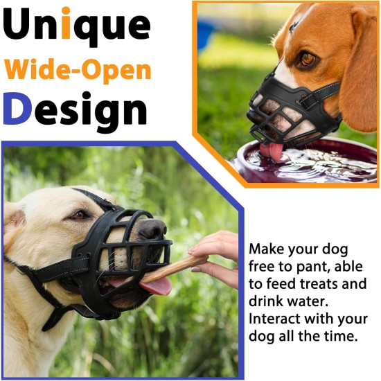 BARKLESS Dog Muzzle, Soft Silicone Basket Muzzle for Dogs, Allows Panting and Drinking, Prevents Unwanted Barking, Biting and Chewing, Includes Collar and Training Guide BARKLESS Dog Muzzle, Soft Silicone Basket Muzzle for Dogs, Allows Panting and Drinking, Prevents Unwanted Barking, Biting and Chewing, Includes Collar and Training Guide