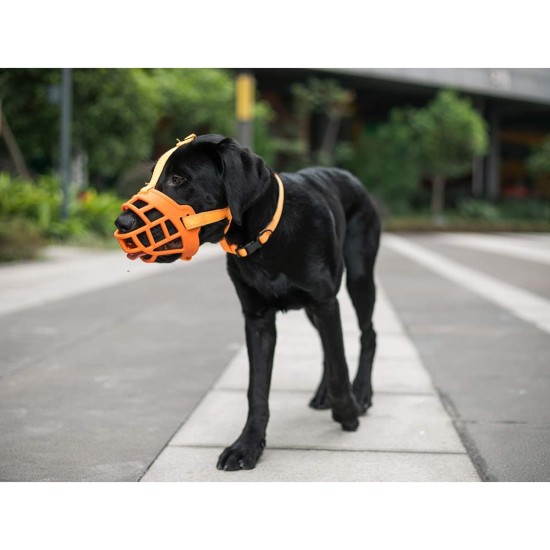 BARKLESS Dog Muzzle, Soft Silicone Basket Muzzle for Dogs, Allows Panting and Drinking, Prevents Unwanted Barking, Biting and Chewing, Includes Collar and Training Guide BARKLESS Dog Muzzle, Soft Silicone Basket Muzzle for Dogs, Allows Panting and Drinking, Prevents Unwanted Barking, Biting and Chewing, Includes Collar and Training Guide