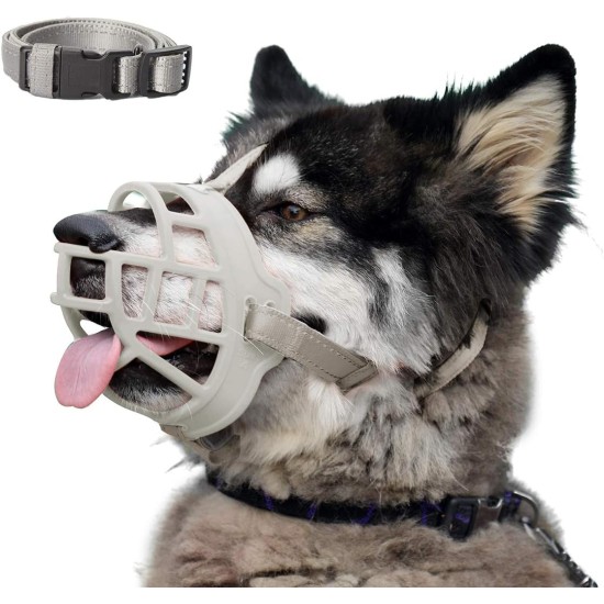 BARKLESS Dog Muzzle, Soft Silicone Basket Muzzle for Dogs, Allows Panting and Drinking, Prevents Unwanted Barking, Biting and Chewing, Includes Collar and Training Guide BARKLESS Dog Muzzle, Soft Silicone Basket Muzzle for Dogs, Allows Panting and Drinking, Prevents Unwanted Barking, Biting and Chewing, Includes Collar and Training Guide