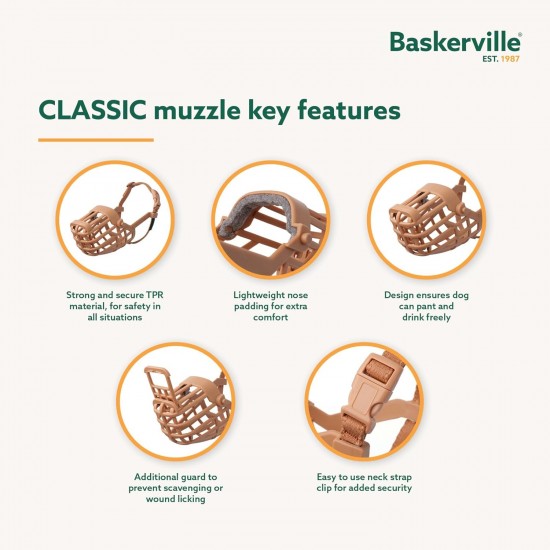 BASKERVILLE CLASSIC MUZZLE - Allows Panting and Drinking, Prevents Biting and Browsing for Food, Ideal for Dogs with Long Noses, Training Muzzle for Medium Dogs (Size 7) BASKERVILLE CLASSIC MUZZLE - Allows Panting and Drinking, Prevents Biting and Browsing for Food, Ideal for Dogs with Long Noses, Training Muzzle for Medium Dogs (Size 7)