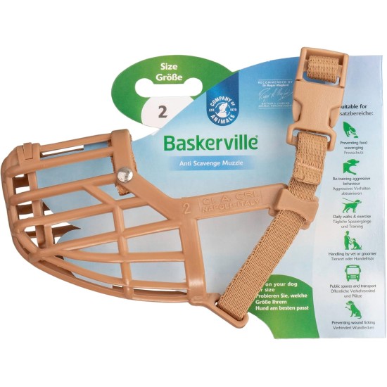 BASKERVILLE CLASSIC MUZZLE - Allows Panting and Drinking, Prevents Biting and Browsing for Food, Ideal for Dogs with Long Noses, Training Muzzle for Medium Dogs (Size 7) BASKERVILLE CLASSIC MUZZLE - Allows Panting and Drinking, Prevents Biting and Browsing for Food, Ideal for Dogs with Long Noses, Training Muzzle for Medium Dogs (Size 7)