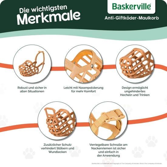 BASKERVILLE CLASSIC MUZZLE - Allows Panting and Drinking, Prevents Biting and Browsing for Food, Ideal for Dogs with Long Noses, Training Muzzle for Medium Dogs (Size 7) BASKERVILLE CLASSIC MUZZLE - Allows Panting and Drinking, Prevents Biting and Browsing for Food, Ideal for Dogs with Long Noses, Training Muzzle for Medium Dogs (Size 7)