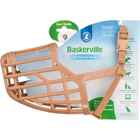 BASKERVILLE CLASSIC MUZZLE - Allows Panting and Drinking, Prevents Biting and Browsing for Food, Ideal for Dogs with Long Noses, Training Muzzle for Large Dogs (Size 9) BASKERVILLE CLASSIC MUZZLE - Allows Panting and Drinking, Prevents Biting and Browsing for Food, Ideal for Dogs with Long Noses, Training Muzzle for Large Dogs (Size 9)
