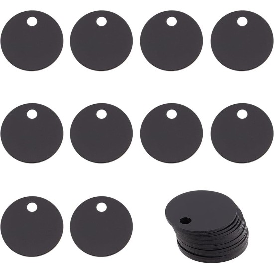 BENECREAT Pack of 30 Black Flat Round Punching Blanks 20 mm Aluminium Tags with Hole for Laser Engraving Dog ID Tags, Necklace Making BENECREAT Pack of 30 Black Flat Round Punching Blanks 20 mm Aluminium Tags with Hole for Laser Engraving Dog ID Tags, Necklace Making