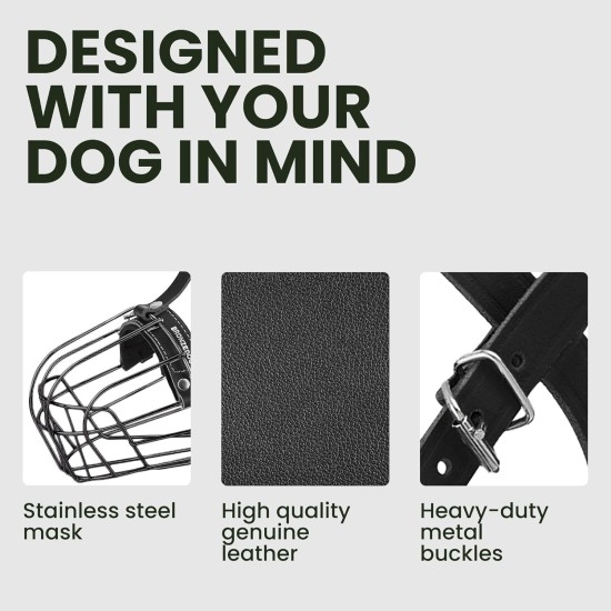 BRONZEDOG Dog Muzzle Adjustable Robust PVC/Metal Wire Basket for Large and Very Large Dogs with Leather Straps Breathable, Drinkable, Training, Prevents Biting (Great Dane, Stainless Steel) BRONZEDOG Dog Muzzle Adjustable Robust PVC/Metal Wire Basket for Large and Very Large Dogs with Leather Straps Breathable, Drinkable, Training, Prevents Biting (Great Dane, Stainless Steel)