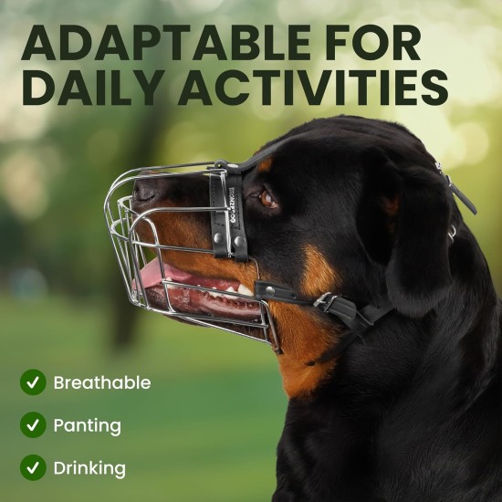 BRONZEDOG Dog Muzzle Adjustable Robust PVC/Metal Wire Basket for Large and Very Large Dogs with Leather Straps Breathable, Drinkable, Training, Prevents Biting (Great Dane, Stainless Steel) BRONZEDOG Dog Muzzle Adjustable Robust PVC/Metal Wire Basket for Large and Very Large Dogs with Leather Straps Breathable, Drinkable, Training, Prevents Biting (Great Dane, Stainless Steel)