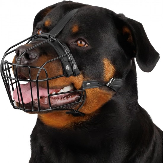 BRONZEDOG Dog Muzzle Adjustable Robust PVC/Metal Wire Basket for Large and Very Large Dogs with Leather Straps Breathable, Drinkable, Training, Prevents Biting (Rottweiler, PVC) BRONZEDOG Dog Muzzle Adjustable Robust PVC/Metal Wire Basket for Large and Very Large Dogs with Leather Straps Breathable, Drinkable, Training, Prevents Biting (Rottweiler, PVC)